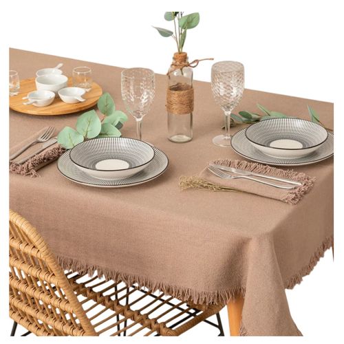 Nappe En Coton à Franges 150 X 250 Cm Gris - Chic Et Élégante