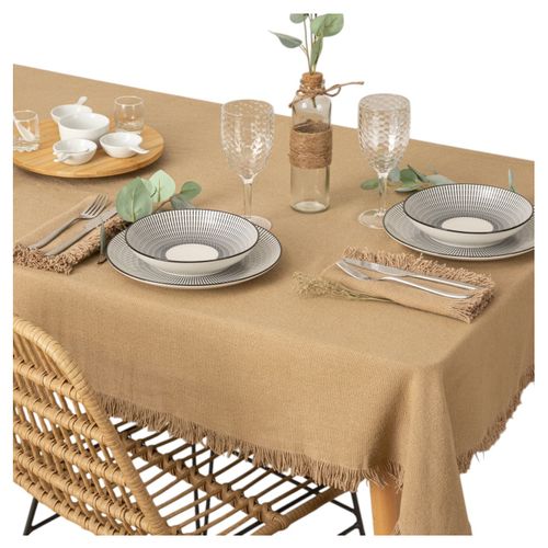 Nappe En Coton à Franges 150 X 250 Cm Beige - Chic Et Élégante