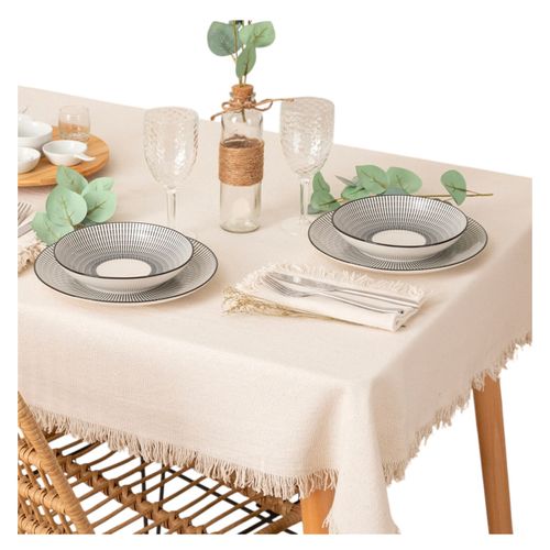 Nappe En Coton à Franges 150 X 250 Cm Blanc - Chic Et Élégante