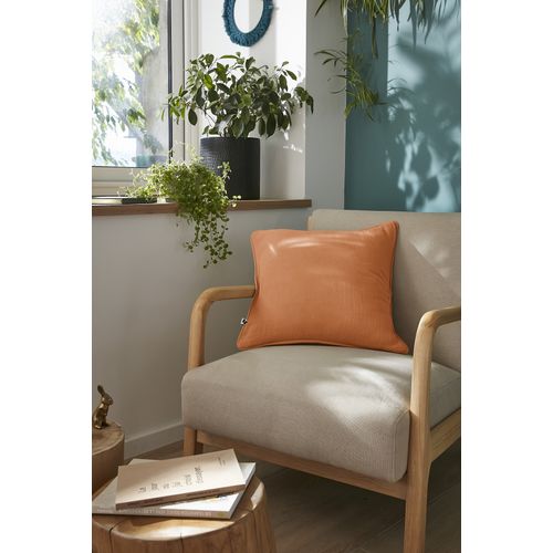 Coussin Déhoussable 45 X 45 Cm Gaia Abricot Gaze De Coton Avec Passepoil Élégant