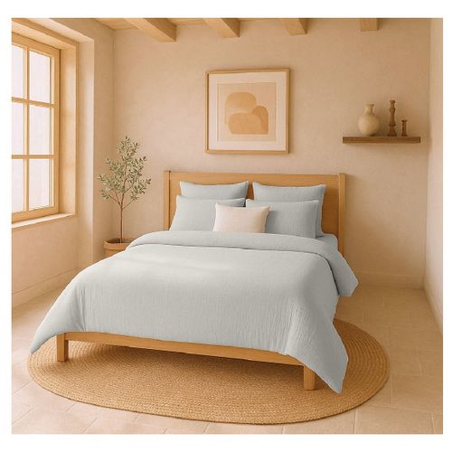 Drap-housse 160 X 200 Cm Gaze De Coton Lavé Gris Clair