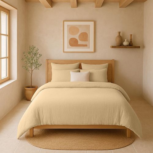 Drap-housse 140 X 190 Cm Gaze De Coton Lavé Beige