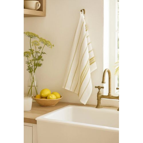 Lot De 2 Torchons Rayé Jaune 50 X 70 Cm