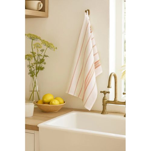 Lot De 2 Torchons Rayé Terracotta 50 X 70 Cm