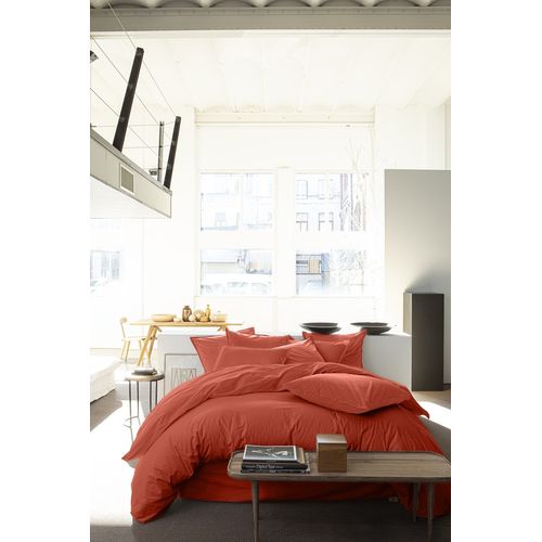 Housse De Couette 220 X 240 Cm Percale De Coton Lavé Terracotta