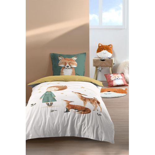 Housse De Couette + 1 Taie 140 X 200 Cm Renard Et Animaux