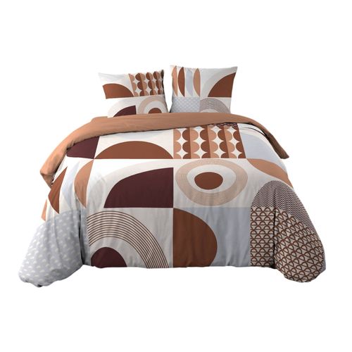 Housse Couette + 2 Taies 220 X 240 Cm Motif Géométrique Terracotta