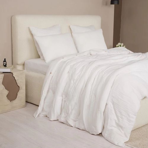Housse De Couette + Taies Gaze De Coton Lave 220 X 240 Cm Douceur Blanc