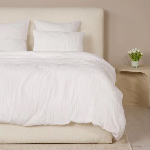 Housse De Couette + Taies Gaze De Coton Lave 220 X 240 Cm Douceur Blanc