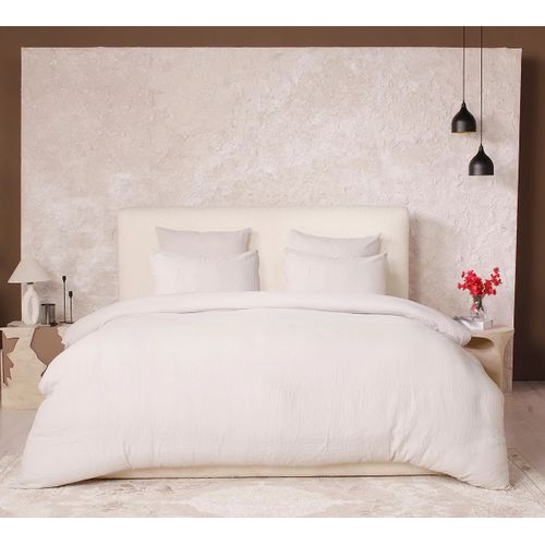 Housse De Couette + Taies Gaze De Coton Lave 220 X 240 Cm Douceur Ecru
