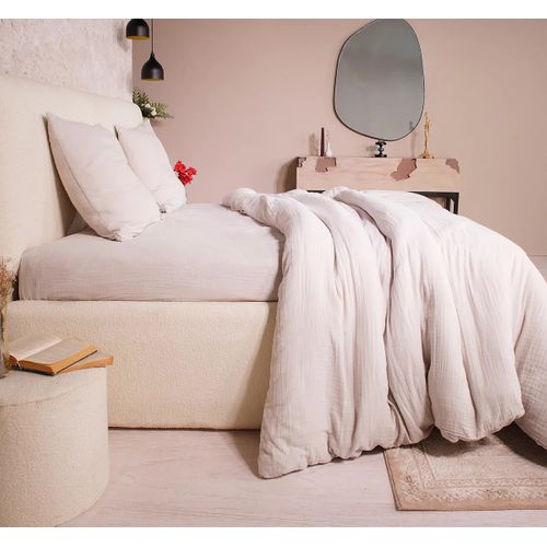 Housse De Couette + Taies Gaze De Coton Lave 220 X 240 Cm Douceur Ecru