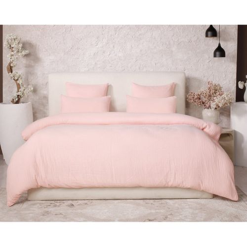 Housse De Couette + Taies Gaze De Coton Lave 240 X 260 Cm Douceur Rose