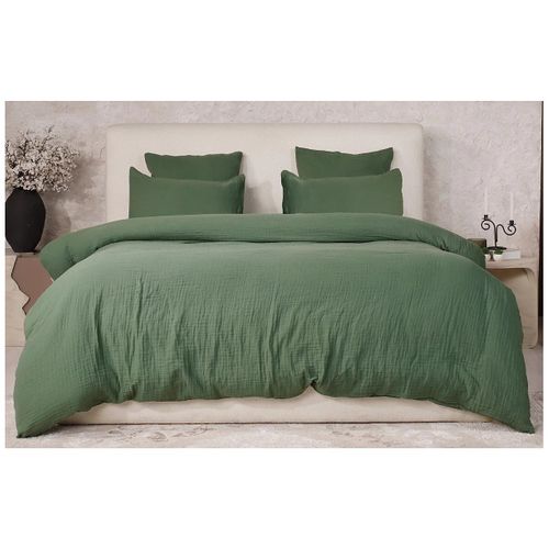 Housse De Couette + Taies Gaze De Coton Lave 240 X 260 Cm Douceur Vert
