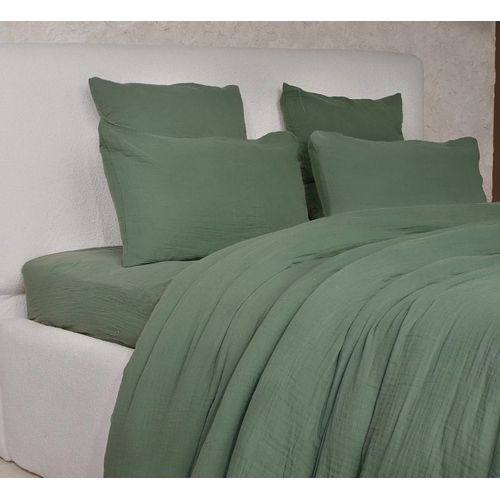 Housse De Couette + Taies Gaze De Coton Lave 240 X 260 Cm Douceur Vert
