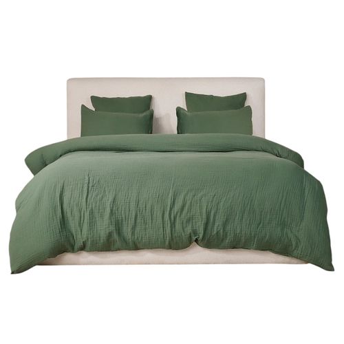 Housse De Couette + Taies Gaze De Coton Lave 240 X 260 Cm Douceur Vert
