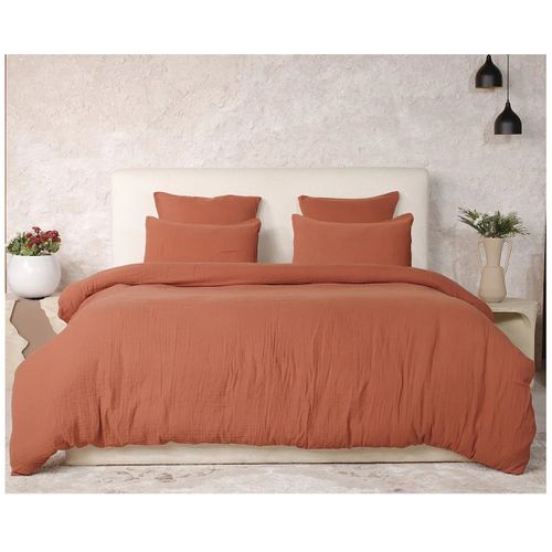 Housse De Couette + Taies Gaze De Coton Lave 240 X 260 Cm Douceur Safran Mineral