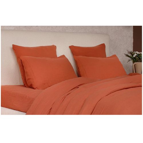 Housse De Couette + Taies Gaze De Coton Lave 240 X 260 Cm Douceur Safran Mineral