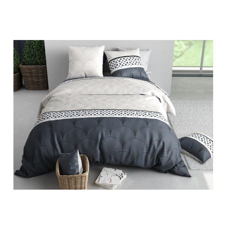 Housse Couette + 2 Taies 220 X 240 Cm Eventails Graphique Arcadie