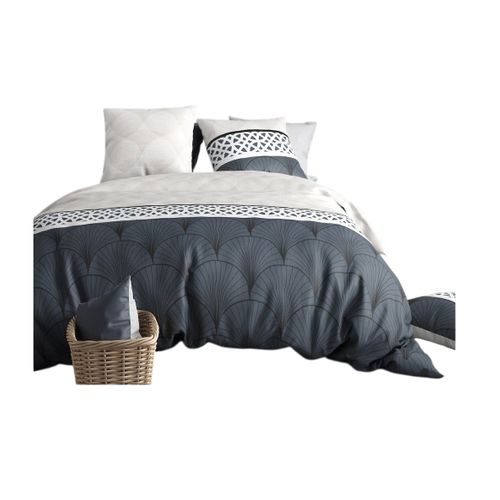 Housse Couette + 2 Taies 220 X 240 Cm Eventails Graphique Arcadie