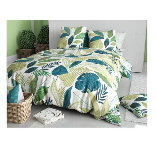 Housse Couette + 2 Taies 220 X 240 Cm Feuillage Tropicalia