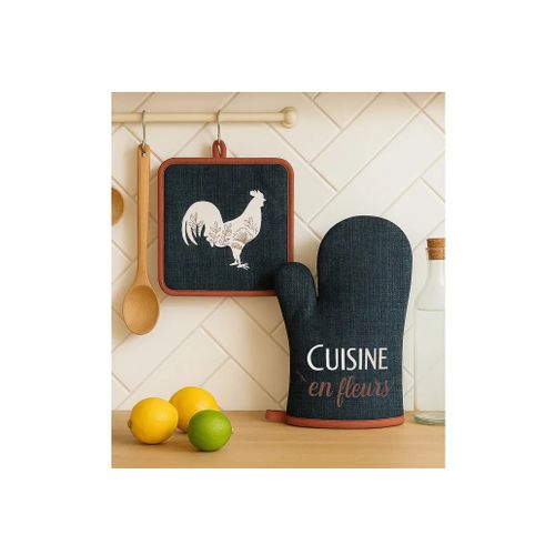 Gant Et Manique De Cuisine 20 X 20 Cm Coq Et Fleurs