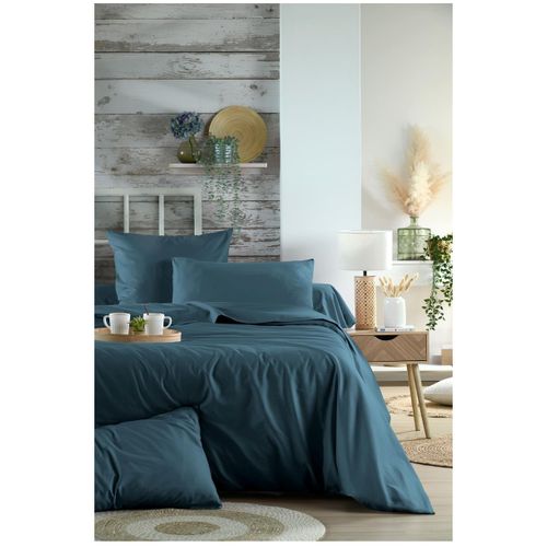 Housse De Couette En Percale De Coton Uni 260 X 240 Cm Elysée Petrole