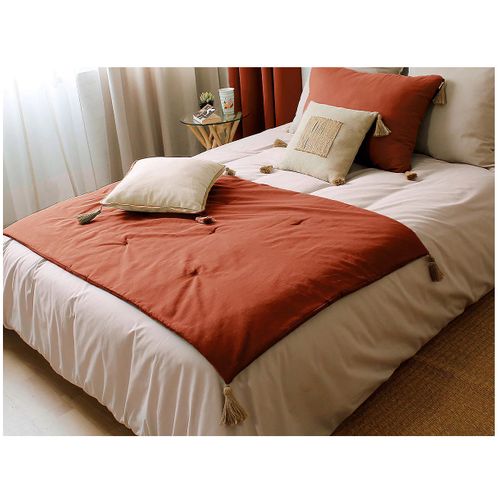 Edredon Bout De Lit En Coton Avec Pompons 90 X 190 Cm Cocoon Terracotta