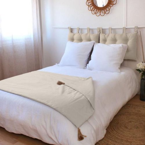 Edredon Bout De Lit En Coton Avec Pompons 90 X 190 Cm Cocoon Ecru