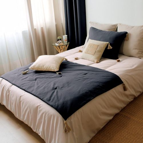 Edredon Bout De Lit En Coton Avec Pompons 90 X 190 Cm Cocoon Gris Fonce