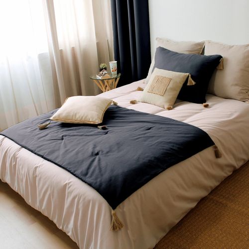 Edredon Bout De Lit En Coton Avec Pompons 90 X 190 Cm Cocoon Noir