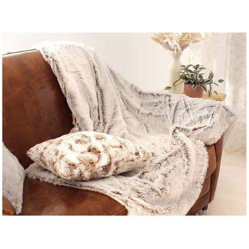 Plaid Doux Effet Peluche Doublé Polaire 130 X 160 Cm Évasion Marron