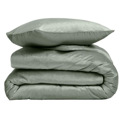 Housse De Couette + 2 Taies 220 X 240 Cm Velours Veline Vert Cedre