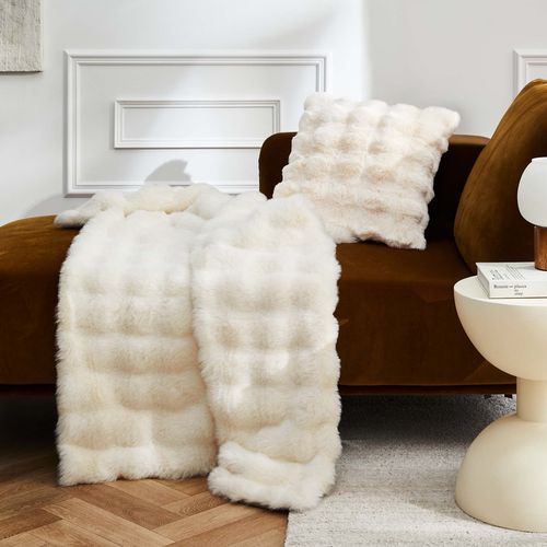 Plaid Effet Peluche Et Polaire 180 X 220 Cm Mountain Creme