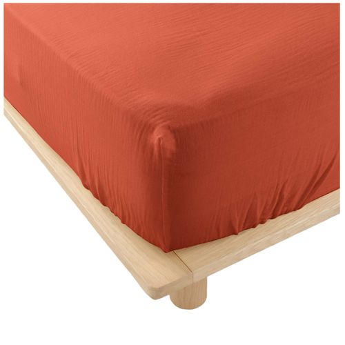 Drap Housse En Gaze De Coton 160 X 200 Cm Tendance Uni Terracotta