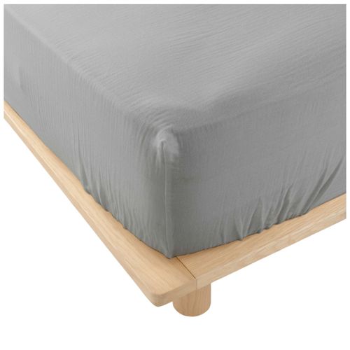 Drap Housse En Gaze De Coton 160 X 200 Cm Tendance Uni Gris
