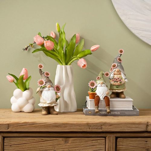 Lot De 2 Décorations Nains De Jardin Avec Fleurs 23 Cm