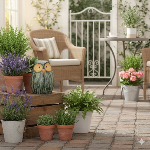 Hibou Décoratif En Faïence Verte 11 Cm