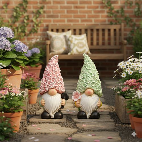 Lot De 2 Décorations Nains De Jardin En Magnésie 21cm