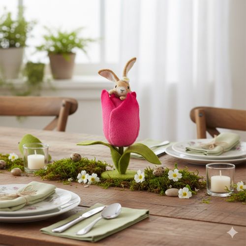 Décoration Un Lapin En Feutre Dans Une Fleur De Jardin