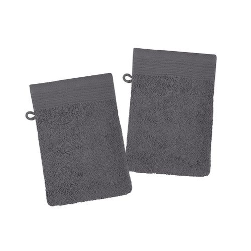 Lot De 2 Gants De Toilette 15 X 21 Cm Lilas Anthracite
