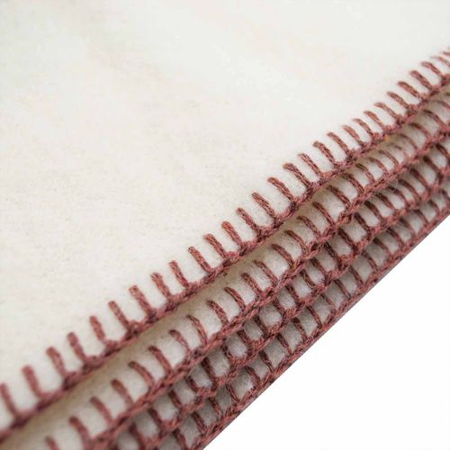 Couverture Pure Laine Vierge Naturelle Finition Point De Cheval - 220x240 Cm - Bordeaux
