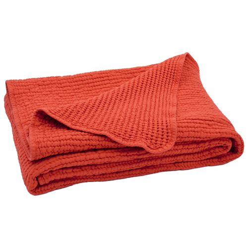 Dessus De Lit Réversible En Coton Nid D'abeille - 180x250 Cm - Terracotta