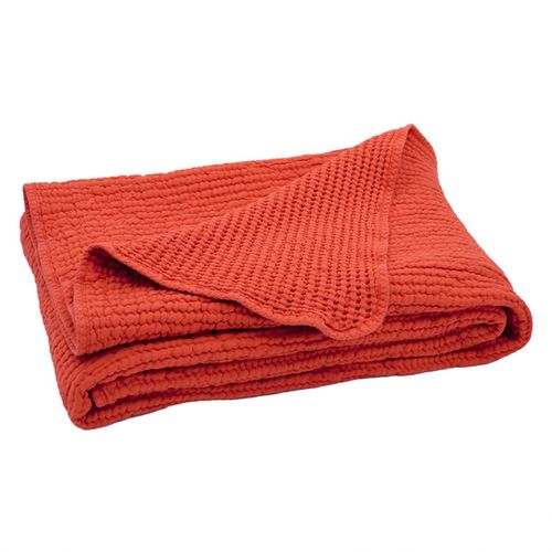 Dessus De Lit Réversible En Coton Nid D'abeille - 180x250 Cm - Terracotta