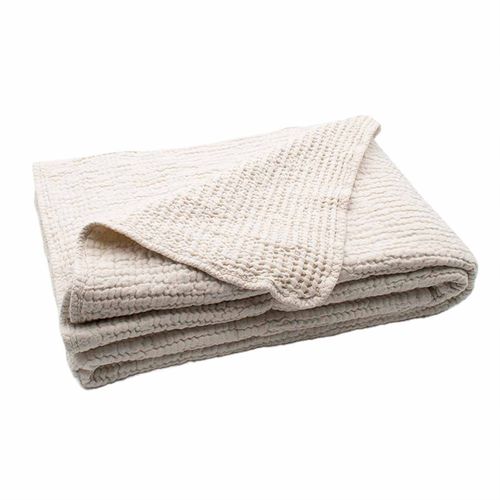 Plaid Réversible En Coton Nid D'abeille - 125x180 Cm - Naturel