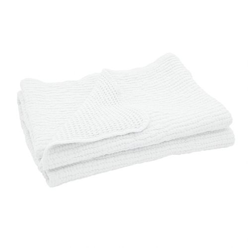 Plaid Réversible En Coton Nid D'abeille - 125x180 Cm - Blanc