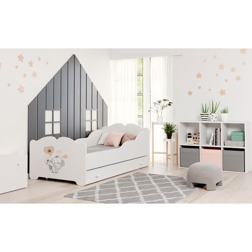 Lit Enfant Almena Avec Tiroir Et Cadre Inclus - Elephant Orange - 140 Cm X 70 Cm