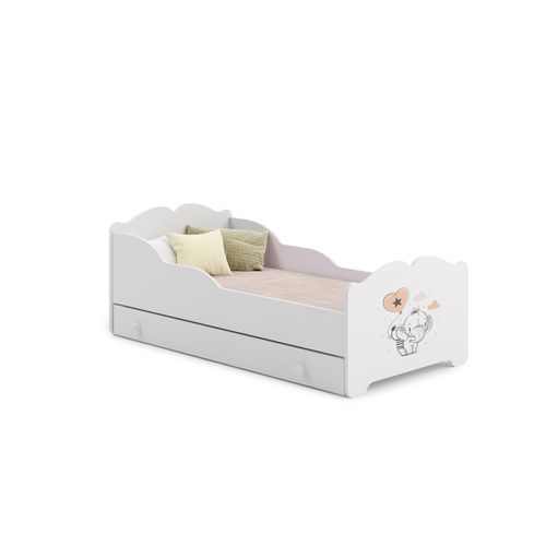 Lit Enfant Almena Avec Tiroir Et Cadre Inclus - Elephant Orange - 140 Cm X 70 Cm
