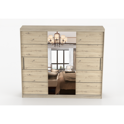 Armoire Elior 250 Cm Avec Miroir - Chêne - Effet Bois