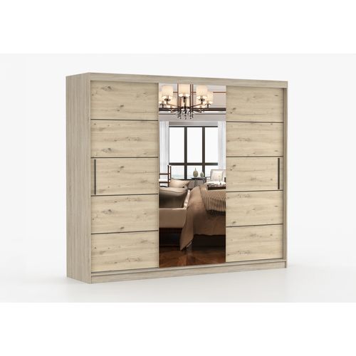 Armoire Elior 250 Cm Avec Miroir - Chêne - Effet Bois