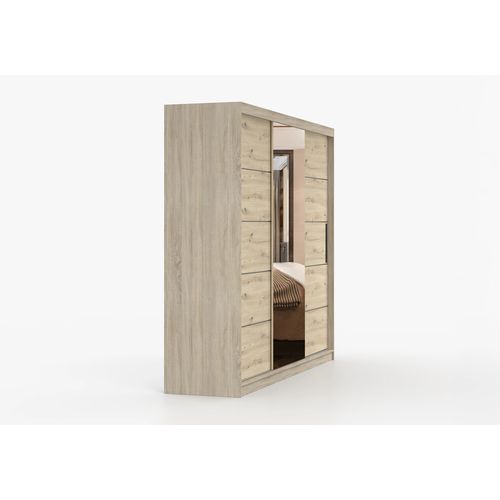 Armoire Elior 250 Cm Avec Miroir - Chêne - Effet Bois